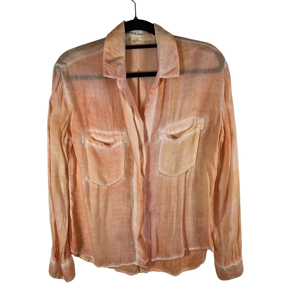 Cloth & Stone Orange Tie Dye Rayon Button Down Shirt Small C2631-534